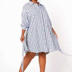 Nurode Plus Size Lace Trim Wrapped Shirt Dress