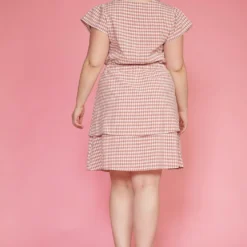 Pleione Plus Size Puff Shoulder Ruffle Checkered Dress -Femme Avid Sales Store 2003588 186 3