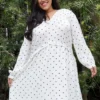 Nurode Plus Size Triangle Print Long Sleeve V-Neck Dress