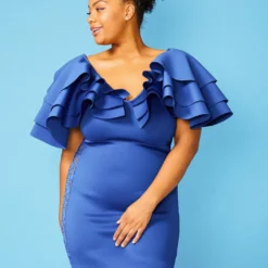 Plus Size Layered Ruffle Shoulder Party Dress