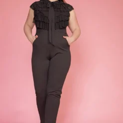 Asoph Plus Size Ruffle Tie Neck Sleeveless Jumpsuit