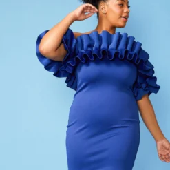 Plus Size Gathered Shoulder Mini Dress