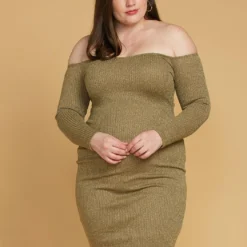Plus Size Lurex Off Shoulder Bodycon Dress
