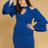 Plus Size Shoulder Cutout Layered Ruffle Sleeve Dress