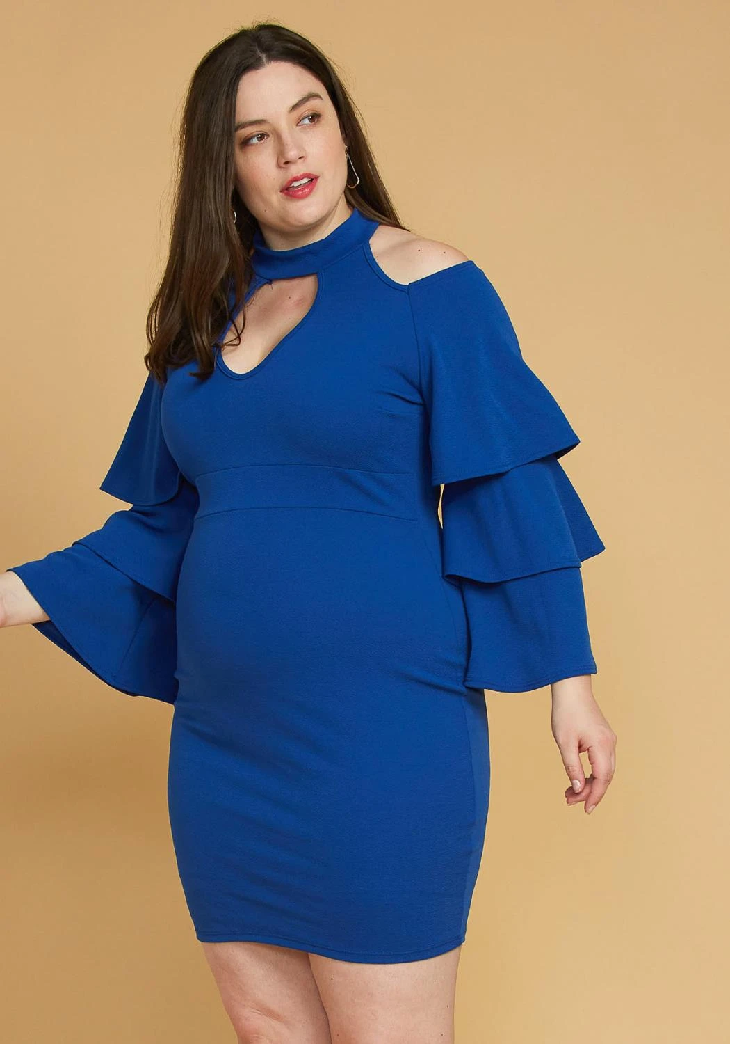 Plus Size Shoulder Cutout Layered Ruffle Sleeve Dress 2 Plus Size Shoulder Cutout Layered Ruffle Sleeve Dress - Image 2