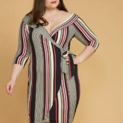 Plus Size Stripe Wrap Midi Dress