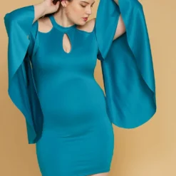 Plus Size Shoulder Cutout Batwing Sleeve Dress