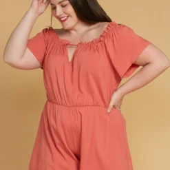Asoph Plus Size Elastic Waist Off Shoulder Romper