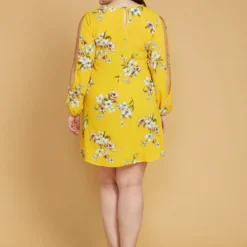 Asoph Plus Size Slit Sleeve Floral Tunic Dress -Femme Avid Sales Store 2005465 105 1