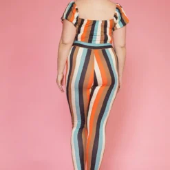 Plus Size Puff Sleeve Multi Stripe Jumpsuit -Femme Avid Sales Store 2005502 109 3