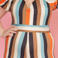 Plus Size Puff Sleeve Multi Stripe Jumpsuit -Femme Avid Sales Store 2005502 109 4