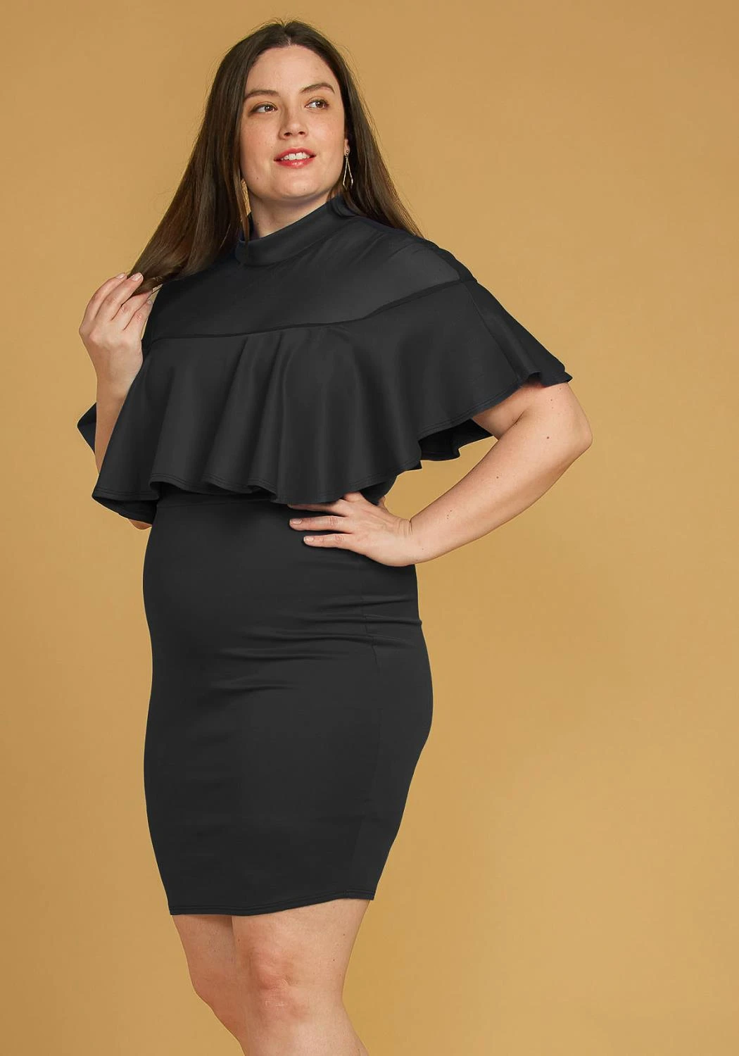 Asoph Plus Size Mesh Mock Neck Ruffle Mini Dress 2 Asoph Plus Size Mesh Mock Neck Ruffle Mini Dress - Image 2