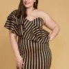 Asoph Plus Size One Shoulder Stripe Party Dress
