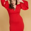 Asoph Plus Size V-Neck Flared Sleeve Dress