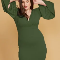Asoph Plus Size V-Neck Flared Sleeve Dress