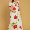 Asoph Plus Size Short Sleeve Floral Wrap Maxi Dress