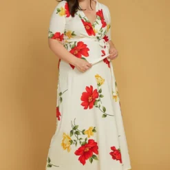 Asoph Plus Size Short Sleeve Floral Wrap Maxi Dress