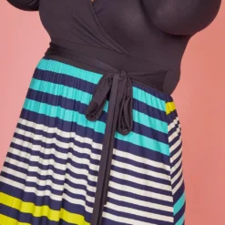 Plus Size Multi Stripe Contrast Wrap Dress -Femme Avid Sales Store 2005596 105 4