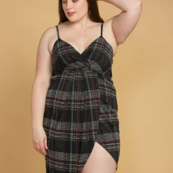 Asoph Plus Size Plaid Wrap Dress