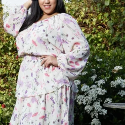 Pleione Plus Size Smocked Waist Ruffle Chiffon Dress