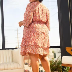 Pleione Plus Size Womens Red Floral Tier Layered Chiffon Dress -Femme Avid Sales Store 2006704 110 3