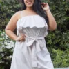 Pleione Plus Size Ruffle Empire Tie Waist Sun Dress