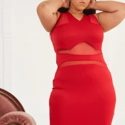 Plus Size Sheer Sleeveless Party Dress