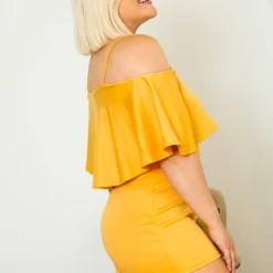 Asoph Plus Size Womens Off Shoulder Yellow Layered Ruffle Romper -Femme Avid Sales Store 2008565 105 2
