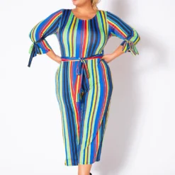 Asoph Curvy Womens Over The Rainbow Striped Jumpsuit
