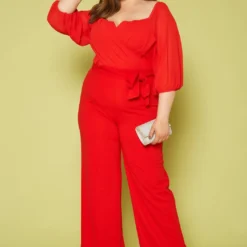 Plus Size Off Shoulder Drape Front Jumpsuit