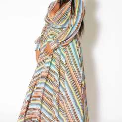 Asoph Plus Size Candy Striped Womens Maxi Gown
