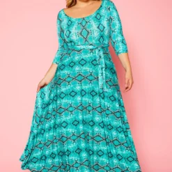 Plus Size Snake Print Fit & Flare Maxi Dress