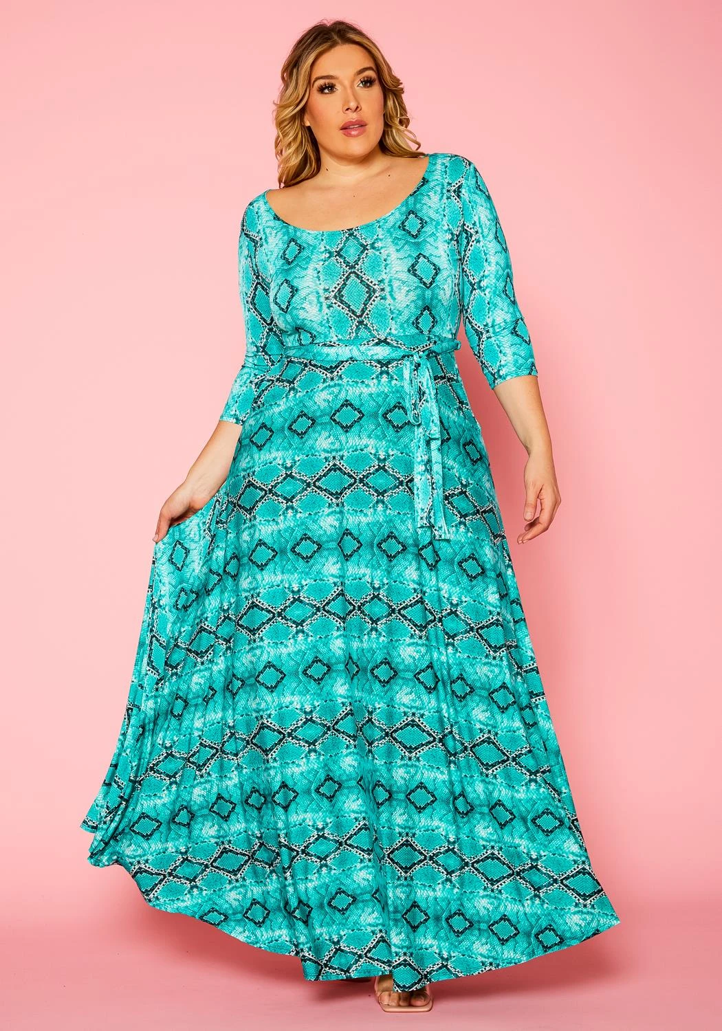 Plus Size Snake Print Fit & Flare Maxi Dress 1 Plus Size Snake Print Fit & Flare Maxi Dress