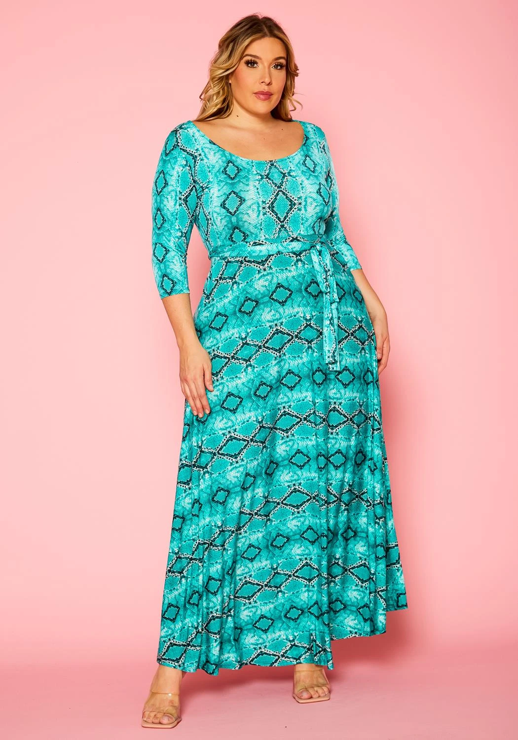 Plus Size Snake Print Fit & Flare Maxi Dress 2 Plus Size Snake Print Fit & Flare Maxi Dress - Image 2