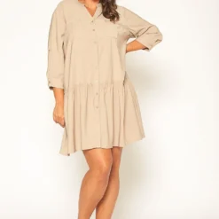Pleione Plus Size Button Up Tunic Shirt Dress