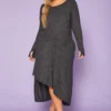 Plus Size Asymmetric Long Sleeve Midi Dress