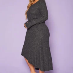 Plus Size Asymmetric Long Sleeve Midi Dress -Femme Avid Sales Store 2011582 108 2