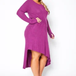 Plus Size Asymmetric Long Sleeve Midi Dress -Femme Avid Sales Store 2011582 187 1