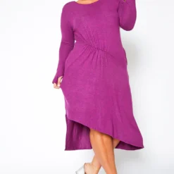 Plus Size Asymmetric Long Sleeve Midi Dress