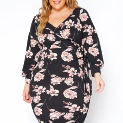 Asoph Plus Size Blush Flower Wrap Dress