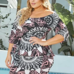 Asoph Plus Size Neon Ancient Art Patterned Bodycon Mini Dress -Femme Avid Sales Store 2014192 148 2