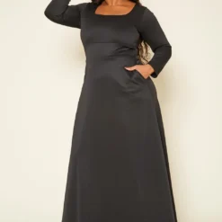 Plus Size Classic Square Neck Long Sleeve Maxi Dress -Femme Avid Sales Store 2014193 001 1