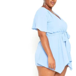 Asoph Plus Size Asymmetric Overlay Periwinkle Romper -Femme Avid Sales Store 2014764 003 2