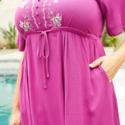 Asoph Plus Size Floral Embroidered Magenta Flare Midi Dress -Femme Avid Sales Store 2014953 187 4