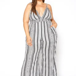 Asoph Plus Size Multi Striped Flare Leg Cami Jumpsuit