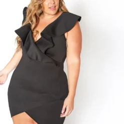 Asoph Plus Size Ruffle Overlay Special Occasion Mini Dress