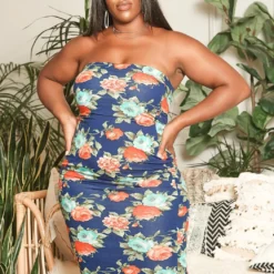 Asoph Plus Size Antique Floral Print Bodycon Tube Dress -Femme Avid Sales Store 2015222 117 0