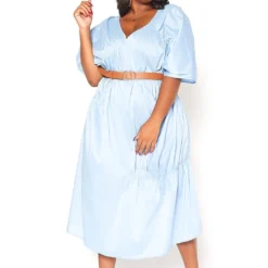Asoph Plus Size V-Neck Ruched Oversized Midi Dress -Femme Avid Sales Store 2015429 167 4