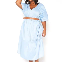 Asoph Plus Size V-Neck Ruched Oversized Midi Dress