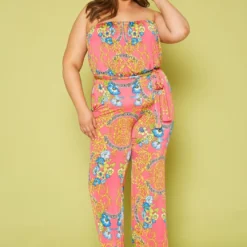 Plus Size Multi Print Tube Jumpsuit